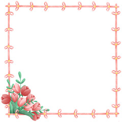 Obraz premium Festive ribbon frame with a bouquet of tulips. 