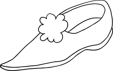 women's one unusual closed pointed toe shoe with pompom, hand drawn with black curved lines
