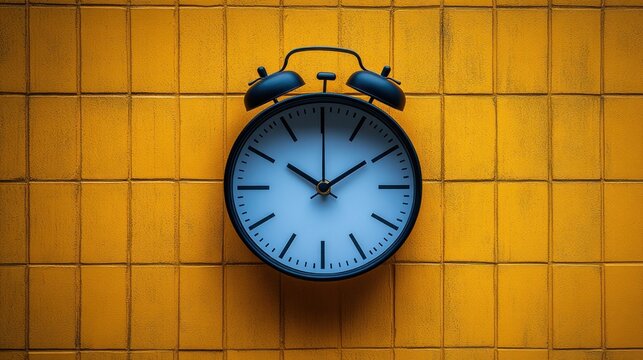 Black alarm clock on yellow tile