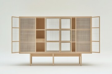 Fototapeta premium Light-toned wooden cabinet with glass panels