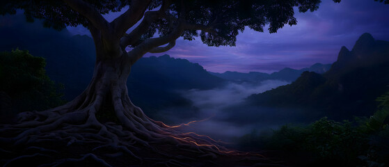 Mystical Mountain Tree at Dawn
