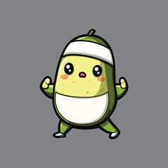 Cute Avocado Cartoon Character Doing Exercise