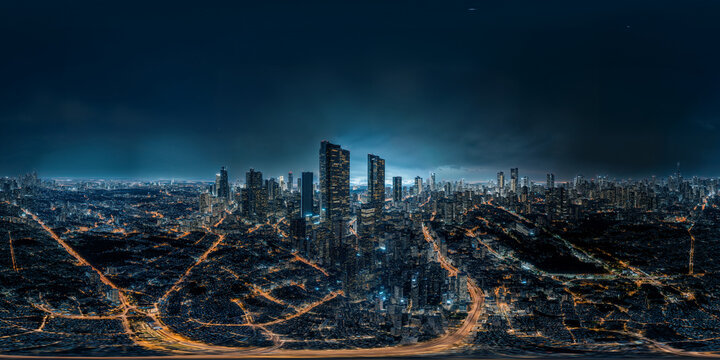 Fototapeta night time city view v11 8K VR 360 Equirectangular Spherical Panorama