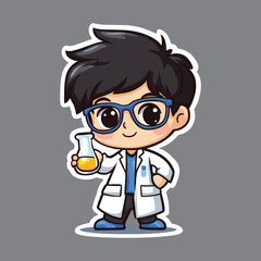 Cute Cartoon Scientist with Beaker and Glasses
