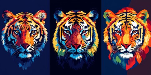 Obraz premium Vibrant Tiger Portraits Capturing Majestic Big Cats in Bold Colors