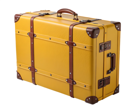 big yellow travel suitcase, png file of isolated cutout object PNG, AI GENERATED