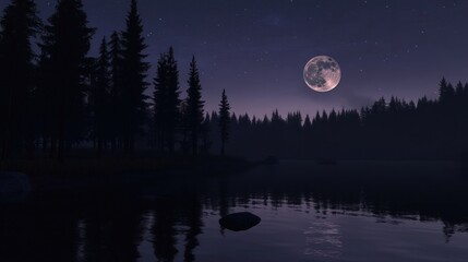 Fototapeta premium Serene Moonlit Lake in the Forest