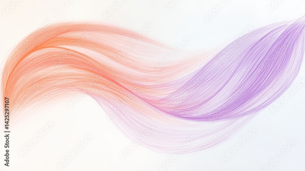 Poster soft arcs of pencil strokes in pastel coral and lilac colors, creating a flowing wave on white paper