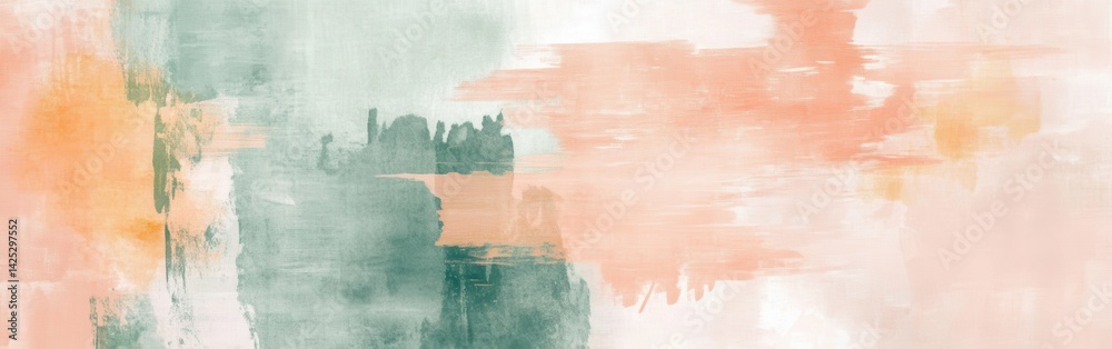 Poster minimalist pencil strokes wash with fragmented marks in a harmonious arrangement of peach and muted 
