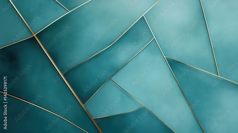 Poster abstract teal geometric pattern with golden lines for modern wall art and elegant backgrounds