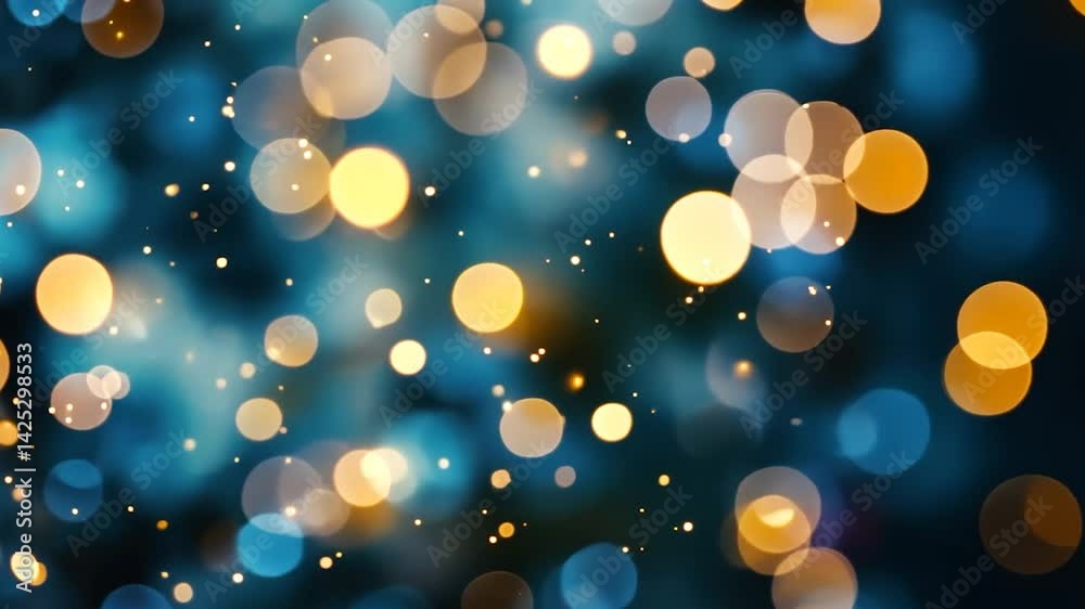 Poster Abstract bokeh background with blue and gold circles.