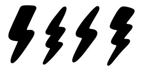 Hand drawn lightning bolt icon set in doodle style. perfect for use in graphic design, stickers, web elements, and illustrations. Sketch style electric symbols with a fun and creative look.