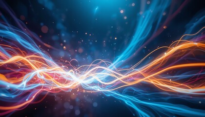 Obraz premium Abstract Energy Flow Vibrant Blue and Orange Light Trails Swirling Dynamically