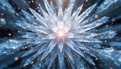 Stunning Crystal Structure Glowing in Dark Background Abstract 3D Render of Sparkling Ice Crystals