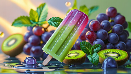 Vibrant Grape Kiwi Mint Popsicle for Product Promotion