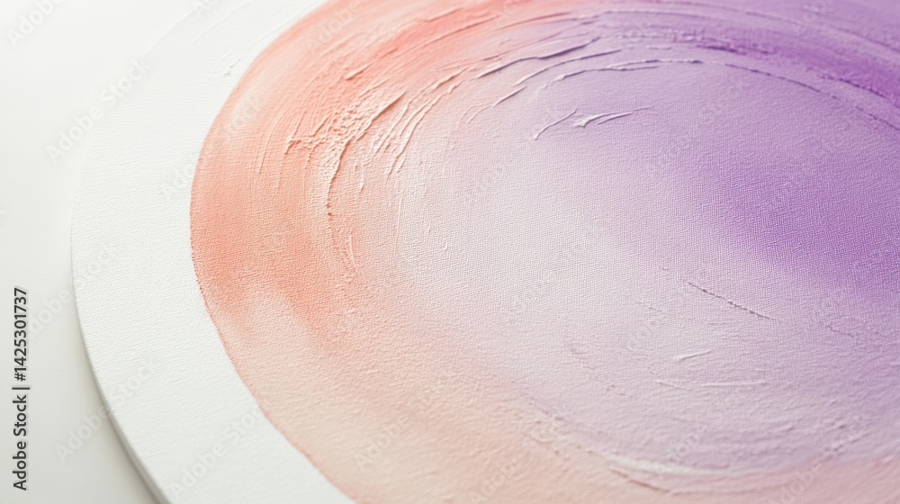 Poster Abstract Art on Canvas: Circular Gradient from Peach to Purple with Delicate Brush Strokes on Textured Surface