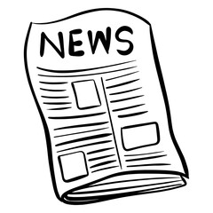Hand drawn outline of a newspaper icon in doodle style. 
