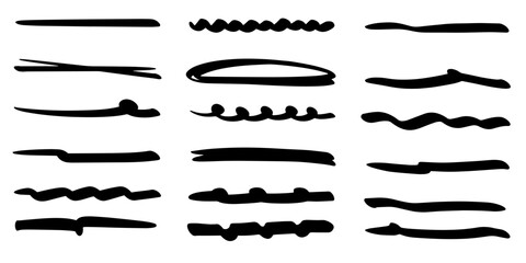 collection of hand drawn underline styles including bold, thin, wavy, and crossed lines. 