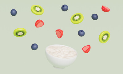 신선한 요거트 볼 딸기 블루베리 키위 Fresh Yogurt Bowl with Strawberry Blueberry Kiwi