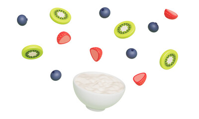 신선한 요거트 볼 딸기 블루베리 키위 Fresh Yogurt Bowl with Strawberry Blueberry Kiwi