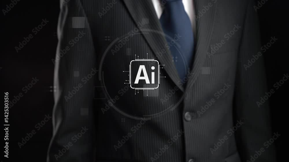 Poster human interact with ai artificial intelligence brain processor in concept of ai artificial intellige