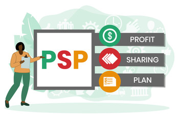 PSP - Profit Sharing Plan acronym. business concept background. vector illustration concept with keywords and icons. lettering illustration with icons for web banner, flyer, landing