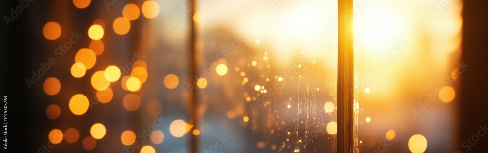 Poster Abstract backdrop of golden-yellow light and rich amber hues with bokeh effects, creating a warm and festive atmosphere
