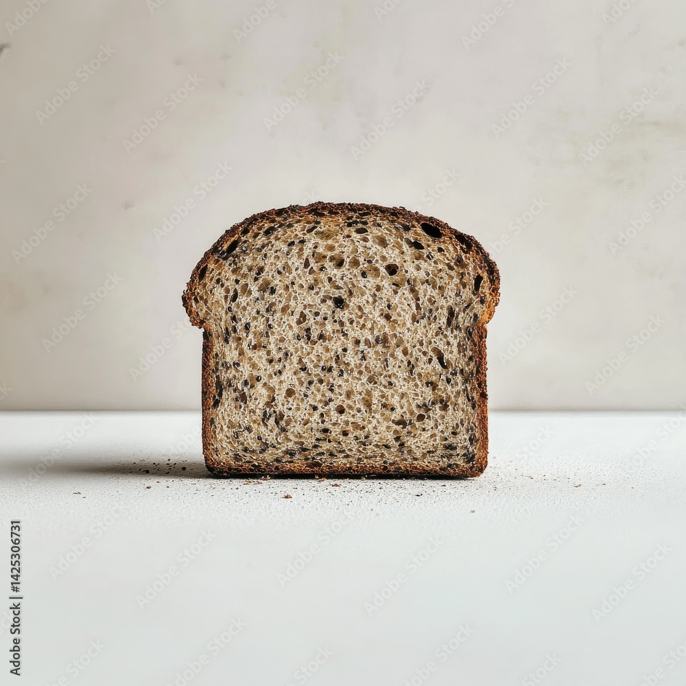 Aufkleber Rye Bread Slice Displayed in a Square Cut with Rustic Texture on a Plain Background for Culinary or Dietary Visuals