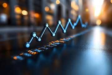 Abstract 3D Metal Growth Chart in City at Night