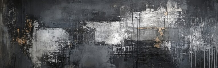Fototapeta premium Gritty Industrial Style Background in Charcoal Black, Silver, and Gold - Abstract Grunge Texture with Heavy Paint and Scratchy Lines