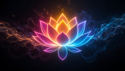 Obraz premium Glowing Neon Lotus Flower with Mystic Energy Trails Abstract Art Background