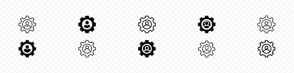 Management Icon – Person Inside Gear Symbol for Teamwork and Business Operations, Gear with User Icon. Symbol of Person Inside Cogwheel