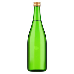 Green Glass Bottle with Water isolated on transparent background.
