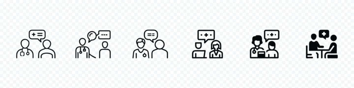 Doctor and Patient Consultation Icon &ndash; Medical Discussion and Diagnosis Symbol, Doctor talk with patient icon, Doctor consultation with patient icon