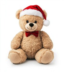 Obraz premium Cute Teddy Bear in Santa Hat and Bow Tie for Holiday Cheer