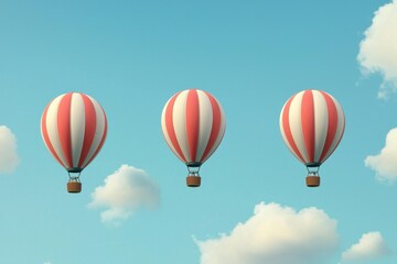 Fototapeta premium Colorful Hot Air Balloons Floating in a Clear Sky with Clouds