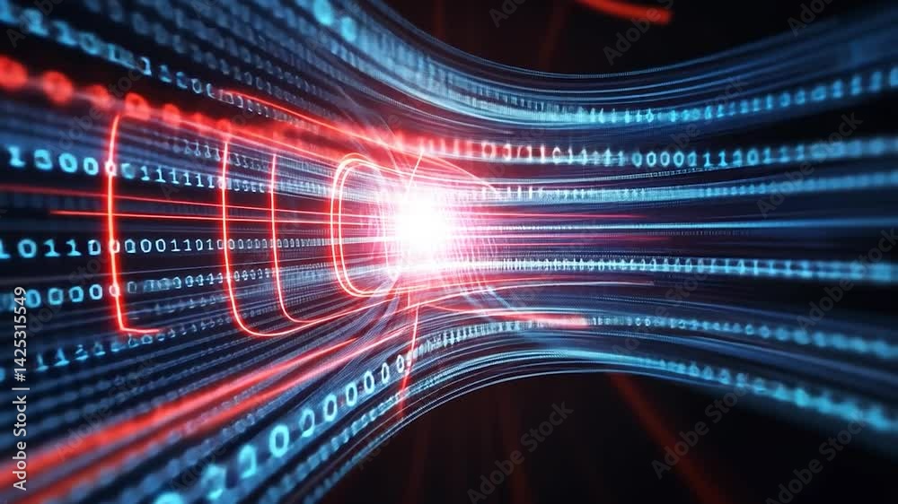 Poster Abstract digital code tunnel effect.