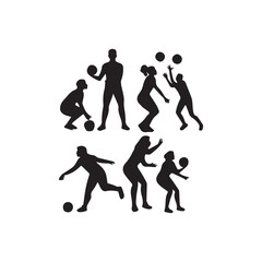 Silhouettes of athletes playing basketball tennis and soccer in action