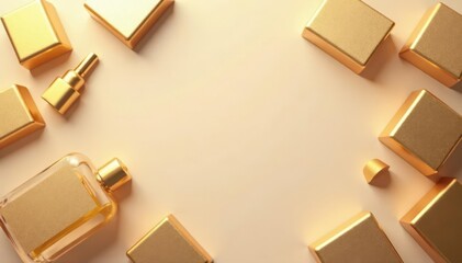 Golden foil perfume packaging elements Geometric background, vector illustration , texture, graphic