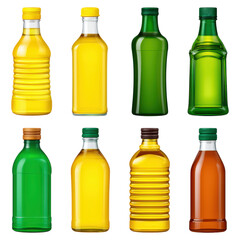 Assorted Colorful Bottles of Various Shapes and Sizes for Beverages, isolated on transparent background.