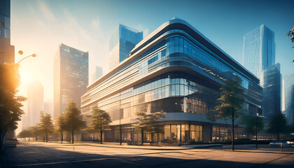 Illustration of Modern Office Complex in The City