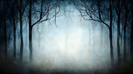 Obraz premium Misty Forest Landscape with Silhouetted Trees Under Mysterious Atmosphere