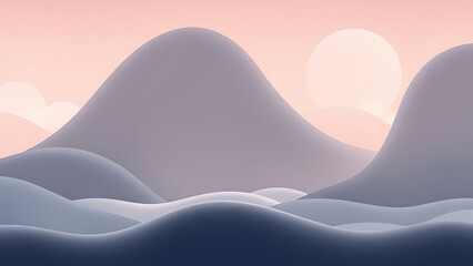 夕暮れ時の丸い山並み
