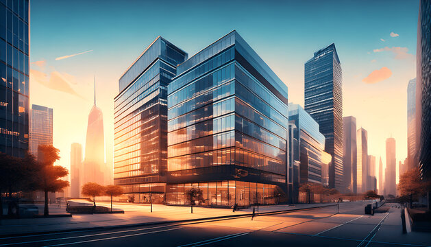 Illustration of Modern Office Complex in The City style 2