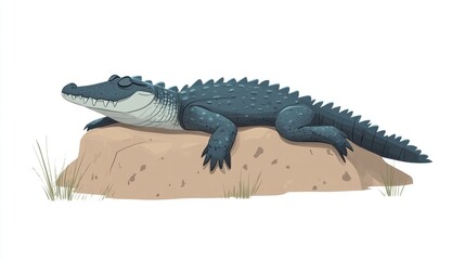 Obraz premium Sleepy crocodile resting on a rock