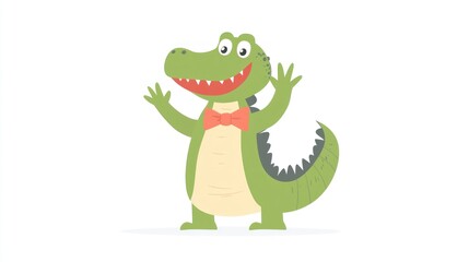 Fototapeta premium Cute cartoon crocodile with a bow tie