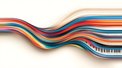 Obraz premium Colorful Waves of Music Notes and Piano Keys in Abstract Artistic Design