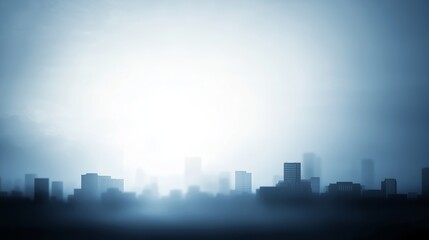 Fototapeta premium Foggy Urban Skyline with Silhouettes of Buildings at Sunrise
