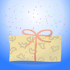 birthday present. Colorful vector set with Gift boxes on blue background. Holiday present with Bow.