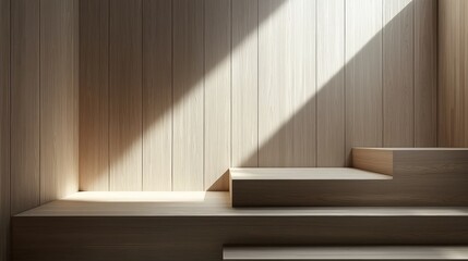 Fototapeta premium Modern Minimalist Interior with Natural Light and Wooden Elements in Soft Tones